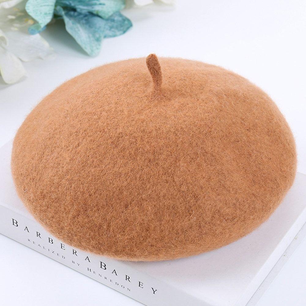 Solid Color Retro Vintage Beanie Beret Hat Wool Beret Cap Felt Berets Flat Cap Hat
