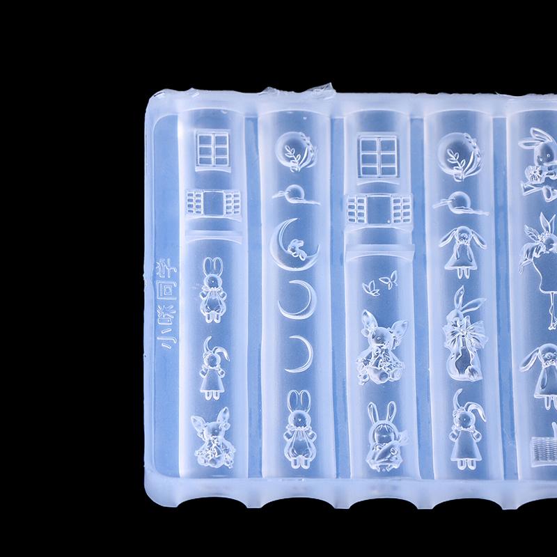 Cute Nail Mold Silicone Rabbit Paradise Moon Castle Art Elegant Oil Painting Style Nail Stereoscopic Template Mold