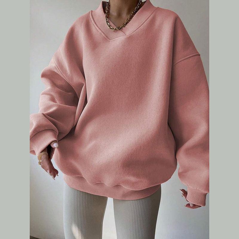 Women's O-neck Oversize Sweatshirt Fall Winter Fashion Loose Solid Color Hoodie Versatile Causal Long Sleeve Pullover