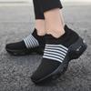 2020 Four Seasons New Lace-up Round Head Low-top Single Shoes Casual Black Women's Summer Striped Flat-heeled Shoes Socks Shoes