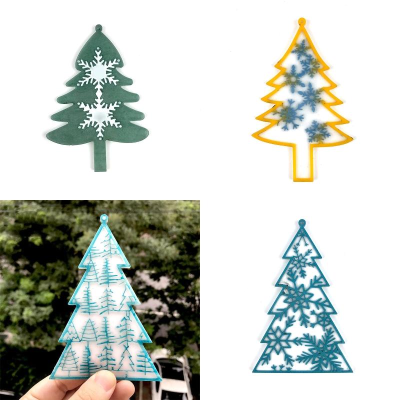 Shiny Glossy Christmas Tree Snowflake Ornaments Silicone Epoxy Resin Mold DIY Keychain Pendant for Valentine Gift