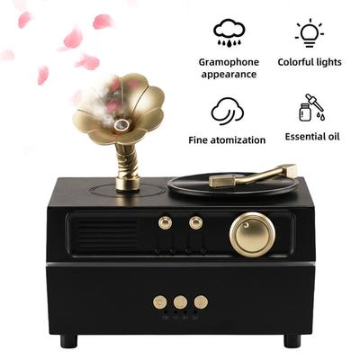 Retro Record Player Essential Oil Diffuser BT Air Diffuser Humidifier USB Charging with Timer Suitable for Room Office and Gym