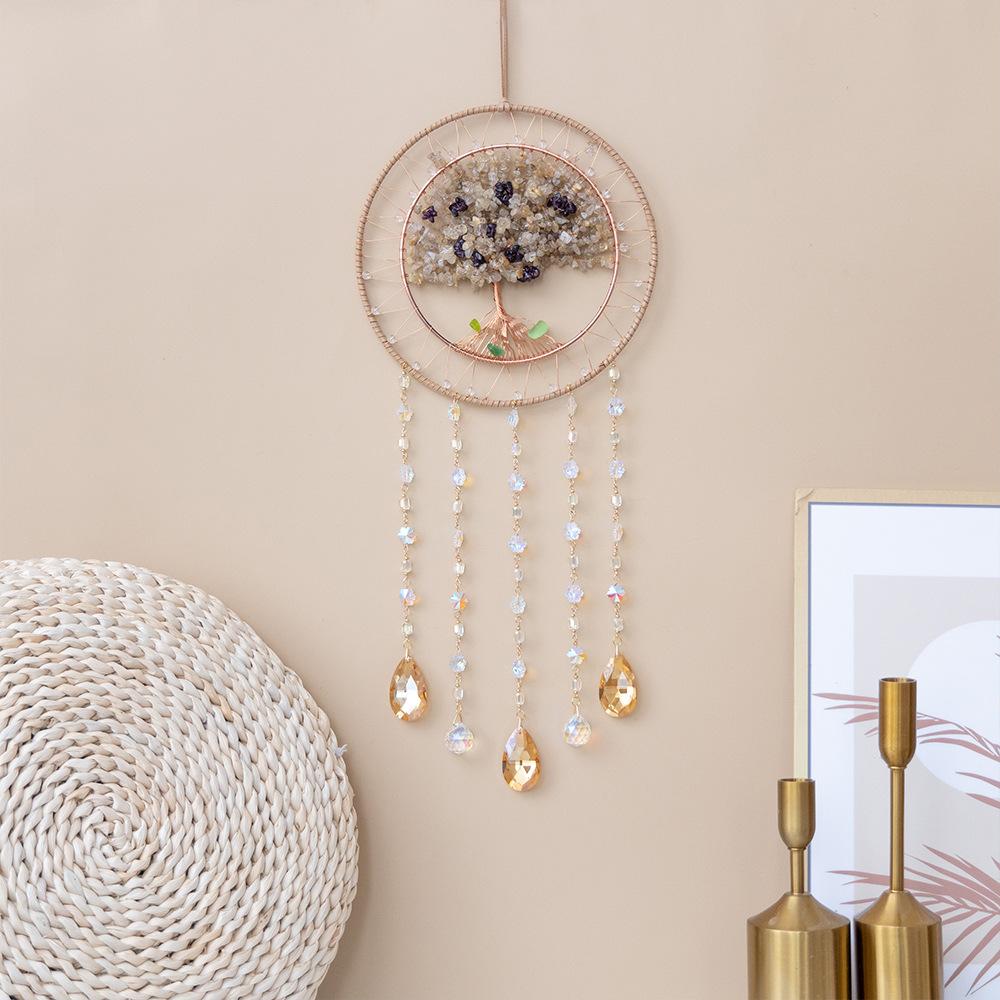 New European Natural Crystal Citrine Tree of Life Shining Pendant Wall Hanging Decoration Reiki Home Garden Decoration