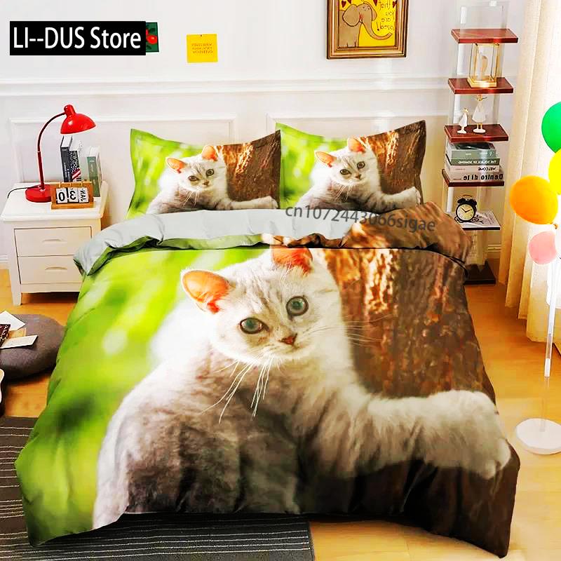

Comforter Pet Animal Bedding Set Cute Cat Bedding For Boys Comforter Kawaii Kitty Soft Polyester Comforter (quilt)-EU Single(135*200cm)3pcs
