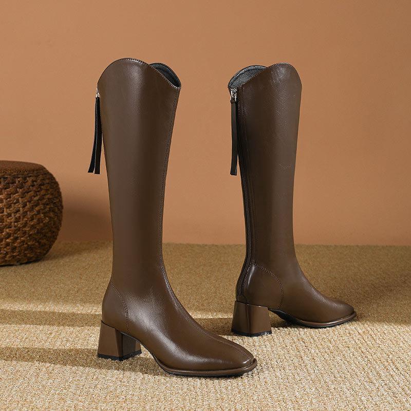 High-heeled Boots Women's 2024 New Autumn and Winter Knee Boots V-mouth High Boots Thick-heeled Thin Knight Boots
