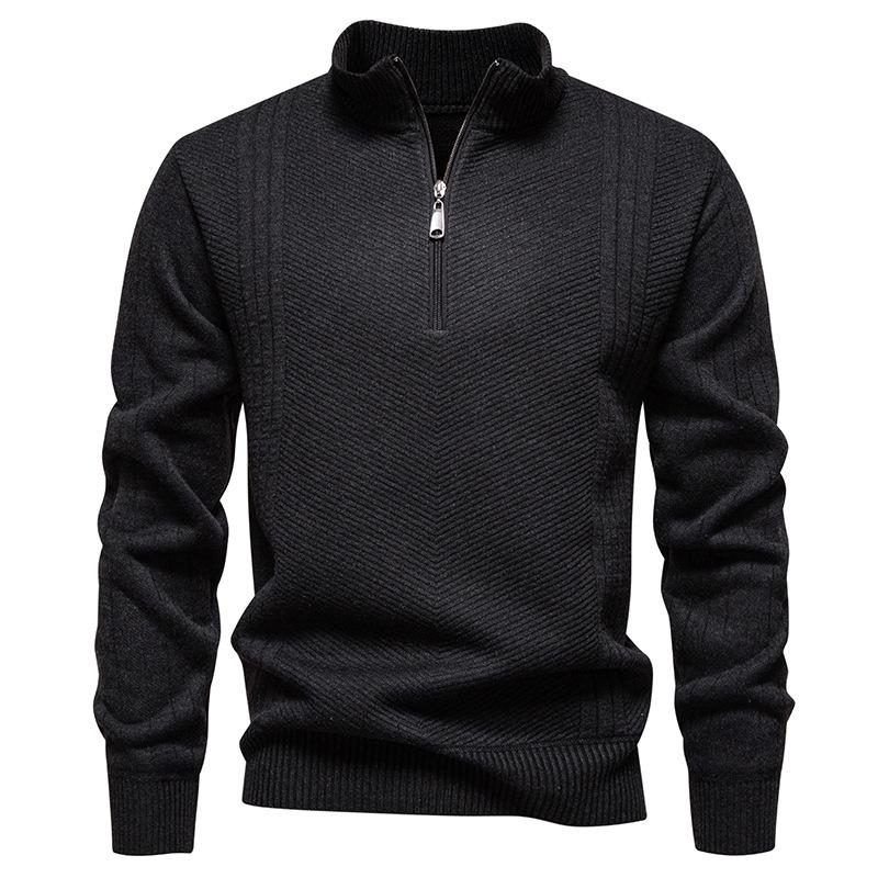 Men's Knitted Sweatshirt Long Sleeve Turtleneck Pullover Quarter Zipper Up Stand Collar Winter Fall Sweat Shirts for Men Texture Loose Pullover Tops