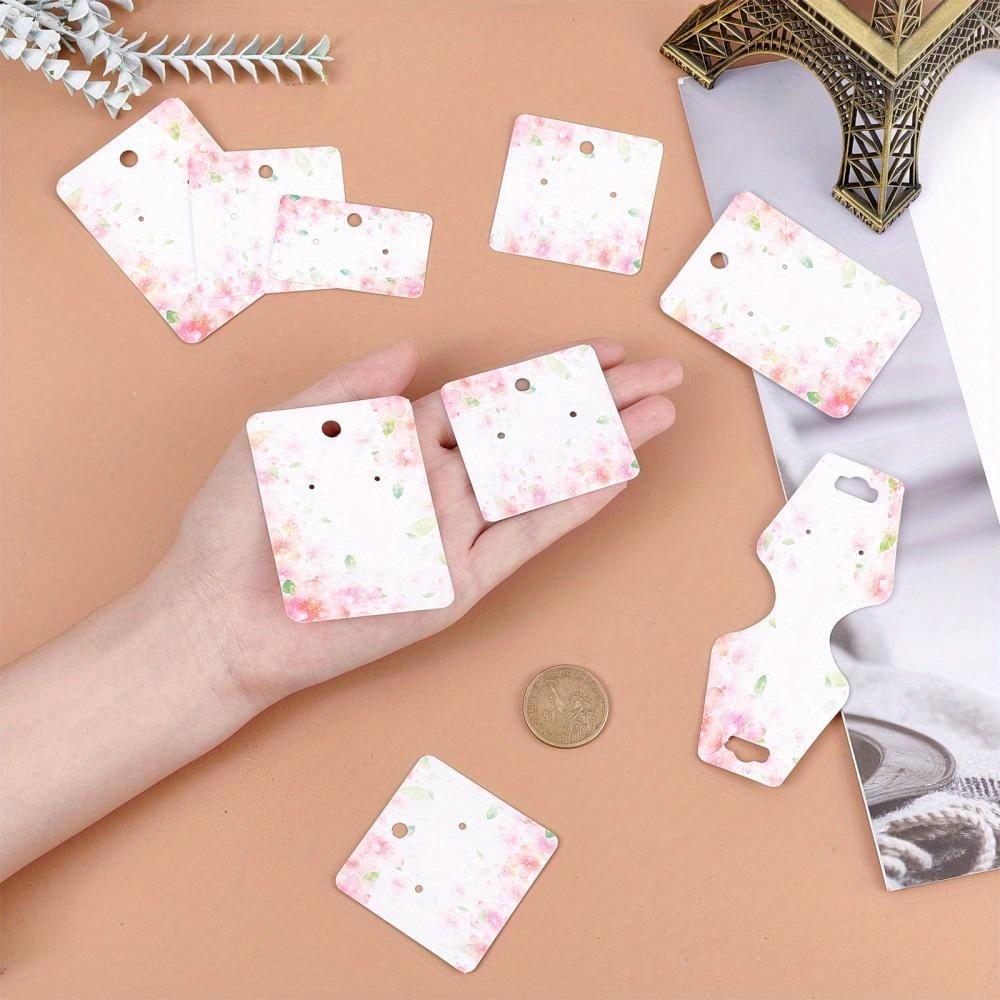 140pcs Flower Pattern Jewelry Packaging - 140pcs/Set, 4 Styles White Cardboard Display Cards for Earrings Necklaces Pinkish Tone Versatile Stylish