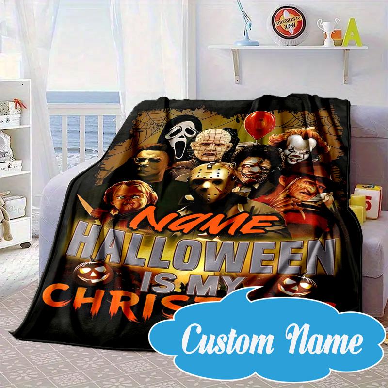 Custom Name Halloween Horror Christmas  Blanket bed sofa Blanket Flannel Blanket for Camping, Hiking, Picnic Essentials,gift for Fan family