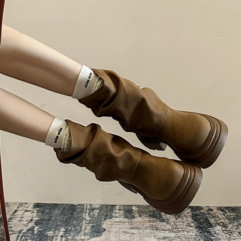 Fashion Fashion Thick Heel Women Ankle Boots Punk Style Round Toe Slip On Shoes Autumn Winter Western Cowboy Booties