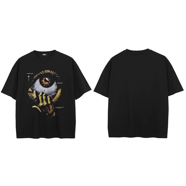 

Hip Hop Washed Black TShirt Streetwear Big Eye Graphic T Shirt Hipster Men Tshirt Cotton Unisex Tops Tees Dope Apparel S