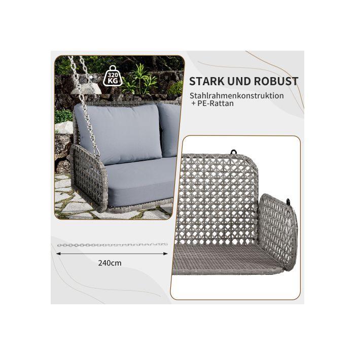 Gartenschaukel - Grau - Kapazität 320 kg - Dickes Kissen 9 cm - Einfache Montage