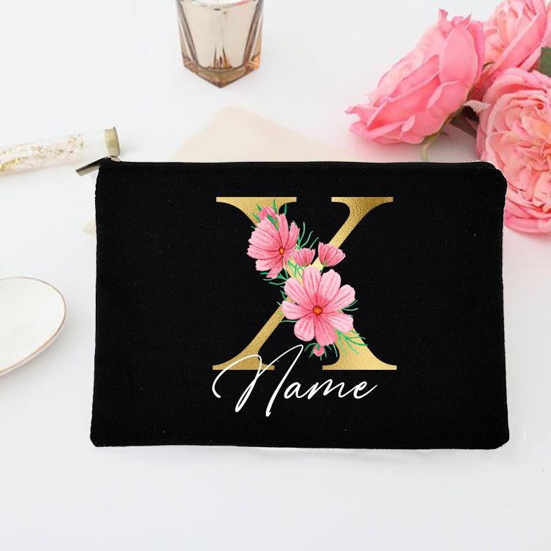 Personalized Makeup Bag Custom Initial with Name Bridal Cosmetic Case Monogram Toiletries Pouch Wendding Gifts for Bridesmaid