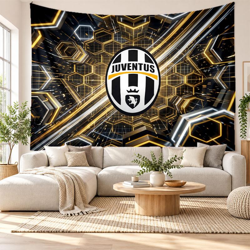 Arazzo da Parete FC Juventus, Appeso a Parete in Tessuto Morbido, Sfondo Decorativo per Camera da Letto, Arte da Parete per la Casa