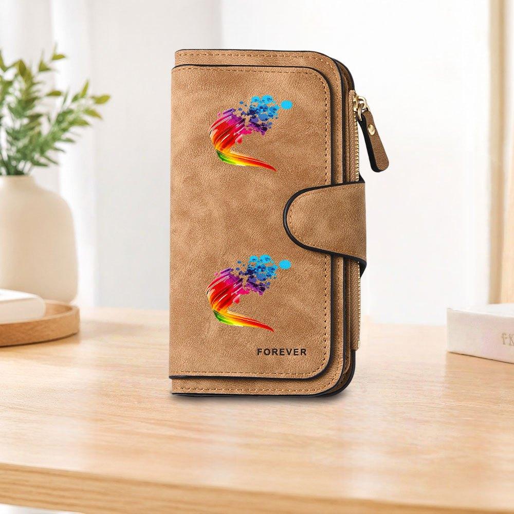 Colorful spray-painted artistic long zipper wallet, large-capacity card holder, unisex clutch bag, stylish zippered coin purse, suitable for daily