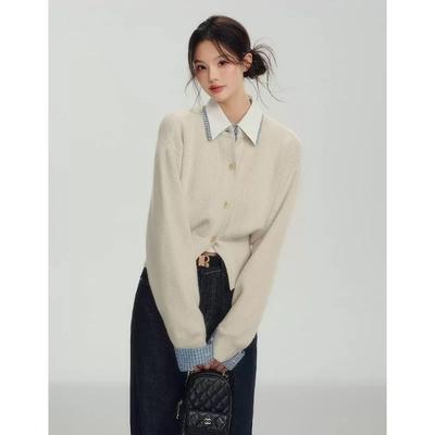 Autumn Clothes Fake Two-piece Shirt Collar Sweater Women's Outfit Tops