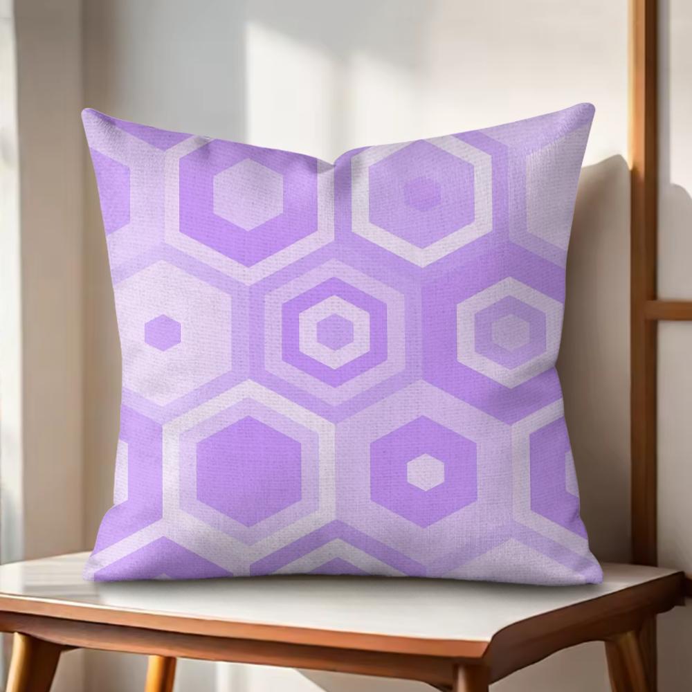 Purple Geometric Art Cushion Cover Natural Linen Organic Fabric DoubleSided Printing Couch Pillow Covers Home Decor