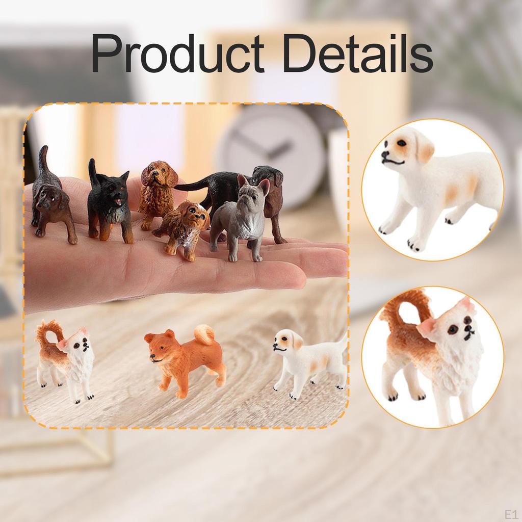 9x Mini Dog Figurines Toy Puppy Figures Playset Lifelike Simulated Animal Model Desktop Ornaments