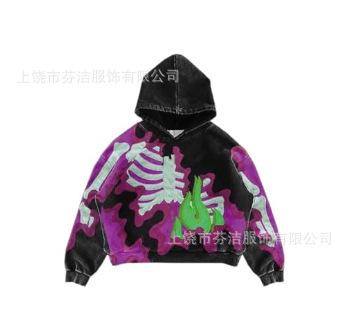 American Flame Skull Frame 3D Printed Hooded Sweatshirt, Vintage High Street Loose Trendy Brand Pullover Sweatshirt