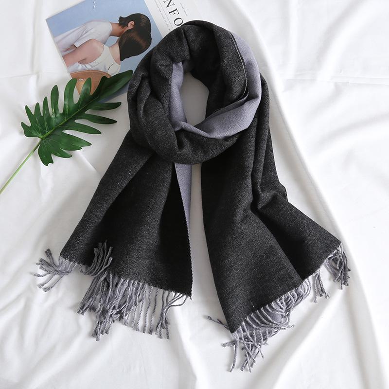 Dual-Color Korean Imitation Cashmere Scarf with Tassels - Cozy Autumn/Winter Shawl Available In 20 Colors