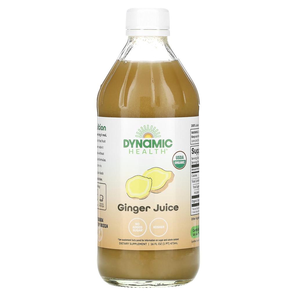 Certified Organic Ginger, 100% Juice, Unsweetened, 16 Fl Oz (473 Ml)