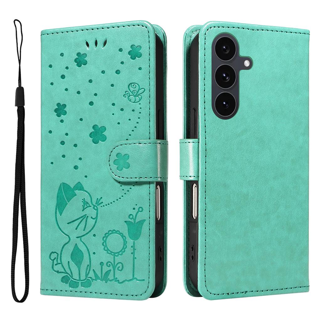 Für Samsung Galaxy S25 FE Leder Brieftasche Hülle Katze Biene Muster Handyhülle Ständer