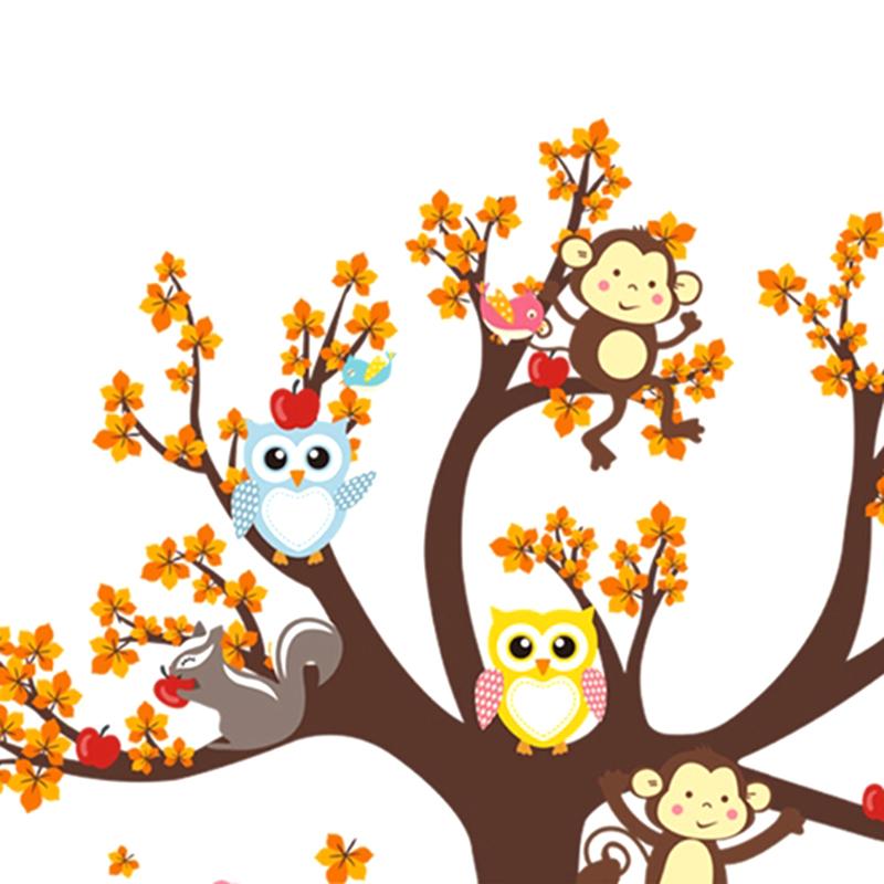 Cartoon Animal Owl Monkey Tree Wall Stickers Children'S Room Decoration Mural Decals Home Decoration Cute Animal Stickers