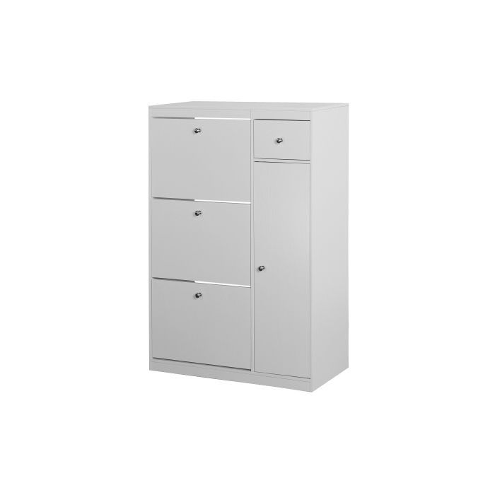 Meuble À Chaussures, Étagère À Chaussures Indépendante Avec Fonction Rabattable Et Trois Tiroirs Pliables.