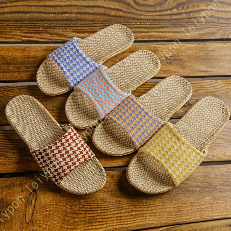 Room Shoes Beach Sandals Women s Flat Sandals Flax Linen Anti-Slip Rubber Casual Easy Flat Shoes Stylish Linen Flat Sandals