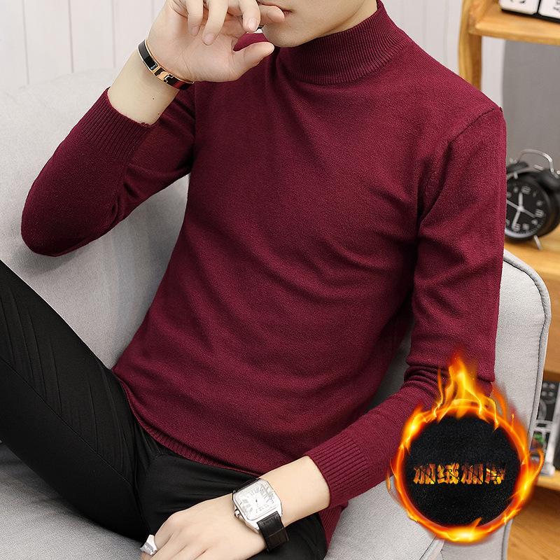 Men's Cross-Border Plus Size Velvet Thick Sweater, Autumn/Winter Half-High Collar Pullover, Trendy Warm Knitwear