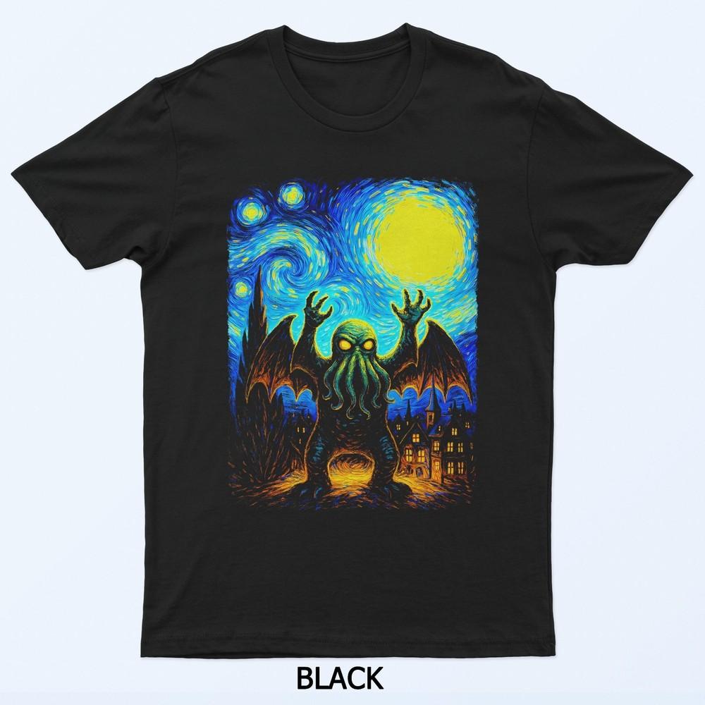 

Cthulhu Starry Night Lovecraftian Van Gogh Cosmic Horror Art T-Shirt L