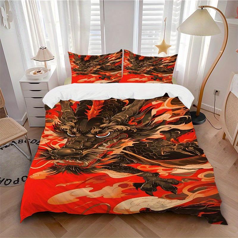 3Pcs Dragon Design Printed Bedding Set, Breathable And Soft,(Includes 1 Duvet Cover And 2 Pillowcases, Quilt Not Included) yy250815202