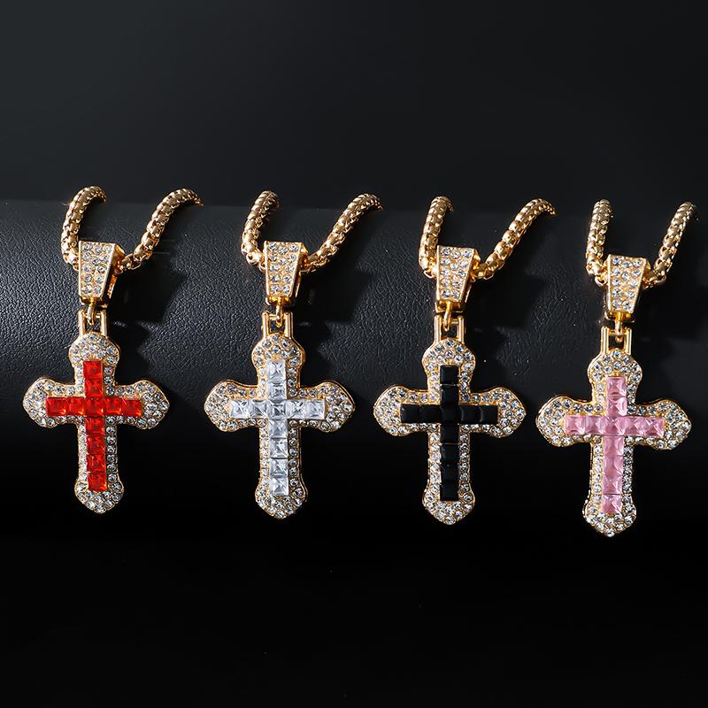 Unisex Rhinestone Encrusted Cross Pendant Necklace; Decorative Sweater Chain; Hip Hop Inspired Jewelry; Perfect Gift