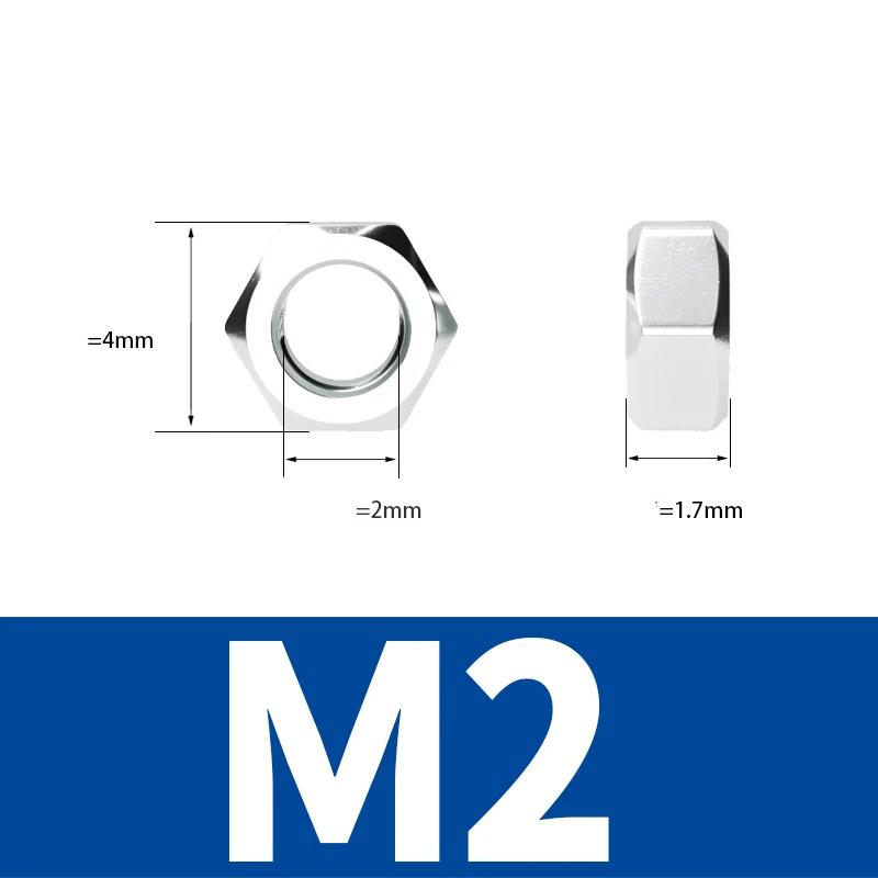 100pcs/lot Metric thread DIN934 M2 M2.5 M3 M3.5 M4 M5 M6 Steel Hex Nuts