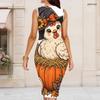 Women Plus Size Round Neck Sleeveless Halloween Ghost Print White Bodycon Midi Dress