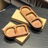 Acacia Wood 3-Compartment Condiment Dish, Snack & Sauce Plate for Hot Pot or BBQ.