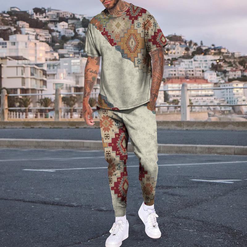Herr T-shirt Långbyxor Träningsdräkt Etniska Stilar 3D-tryck T-shirts Byxset 2 Delar Streetwear Oversized Kostymer Sportkläder