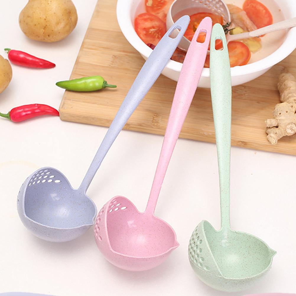 2 in 1 Soup Spoon Dual Use Spoon Long Handled Spoon with Filter Hole