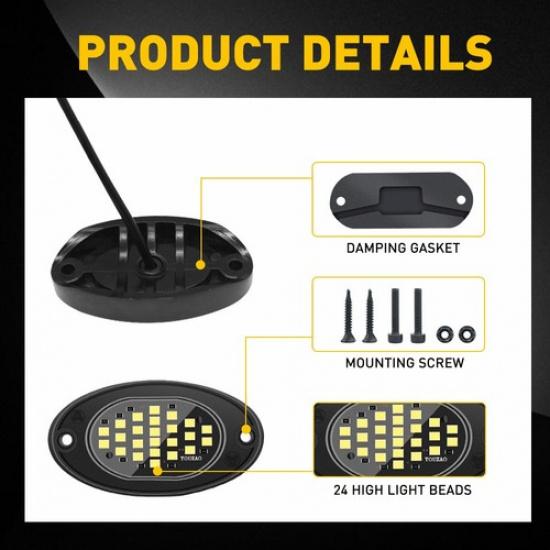 White 4 Pods LED Rock Lights For Jeep Offroad Boat Truck UTV ATV Underbody Lamp