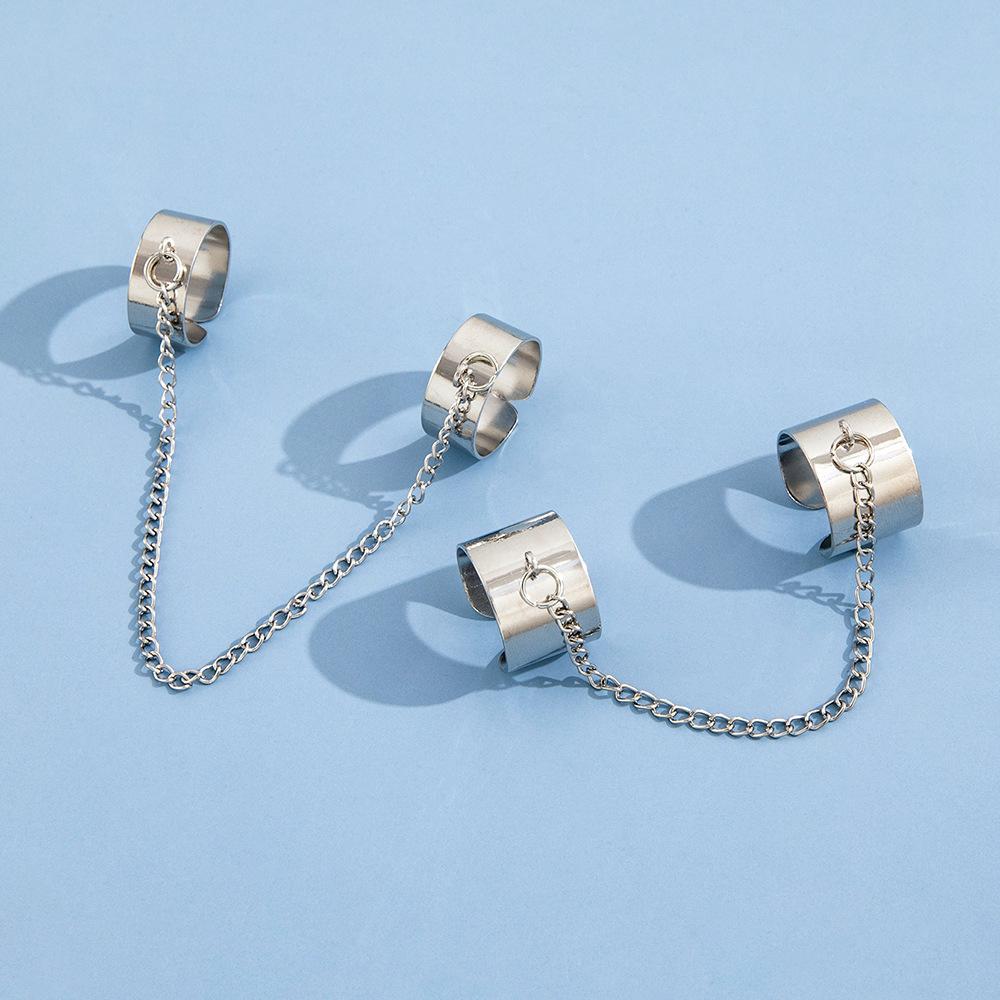 One-piece Geometric Chain Combination Ring Punk Style Openable One-piece Ring Index Finger Ring