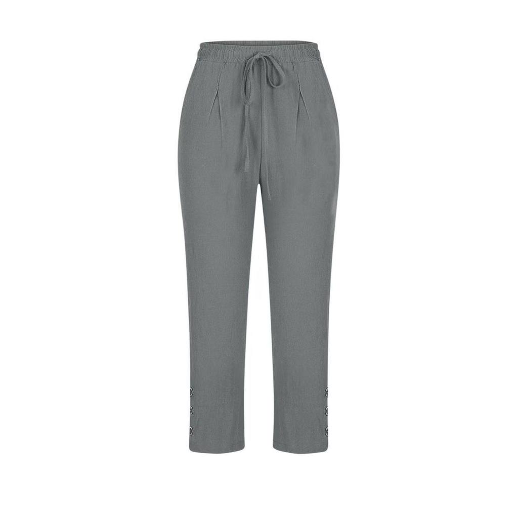 2025 Cotton Linen Loose Fit Button Cropped Pants