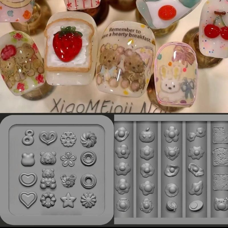 3D Silikonform für Nailart-Design Relief Schleife Erdbeere Barockmuster Maniküre Vorlagen Platten Werkzeuge Zubehör