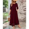 Women Slimming Mesh Panel Long Dress Elegant Stretchy Fabric Crew Neck Solid Color All Season Wear