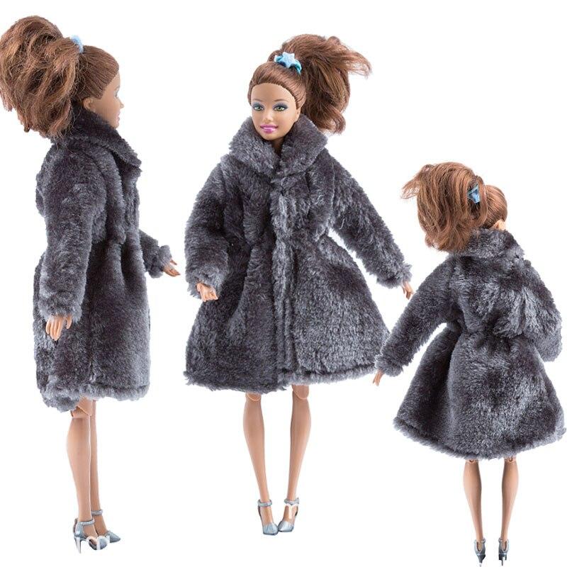 Dark Grey Winter Wear Coat Outfits For Barbie Dolls Fur Doll Clothing Dress Clothes For Barbie 1/6 BJD Doll Accessories Kids Toy