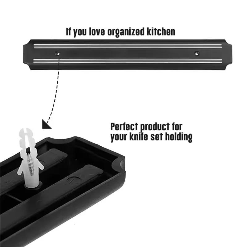 Powerful Magnetic Knife Holder Multifunctional Wall Hanging Knife Rack Strip Black Kitchen Practical Tools Organizer Punch Free
