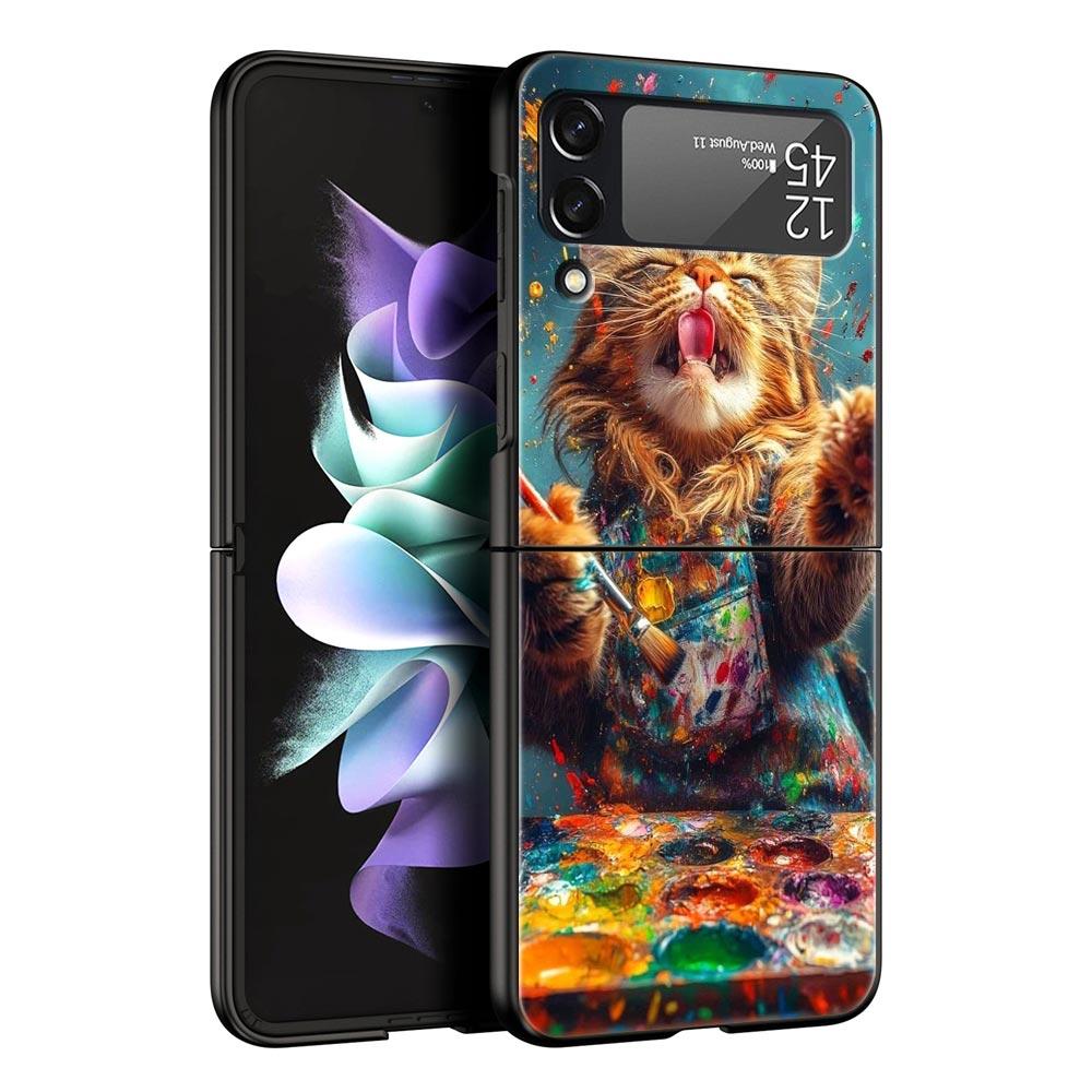 Cute Cat Hard PC Phone Case For Samsung Galaxy Z Flip 7 6 5 4 Black Cover For Galaxy Z Flip 3 Foldable Fundas Shell Capas Bags