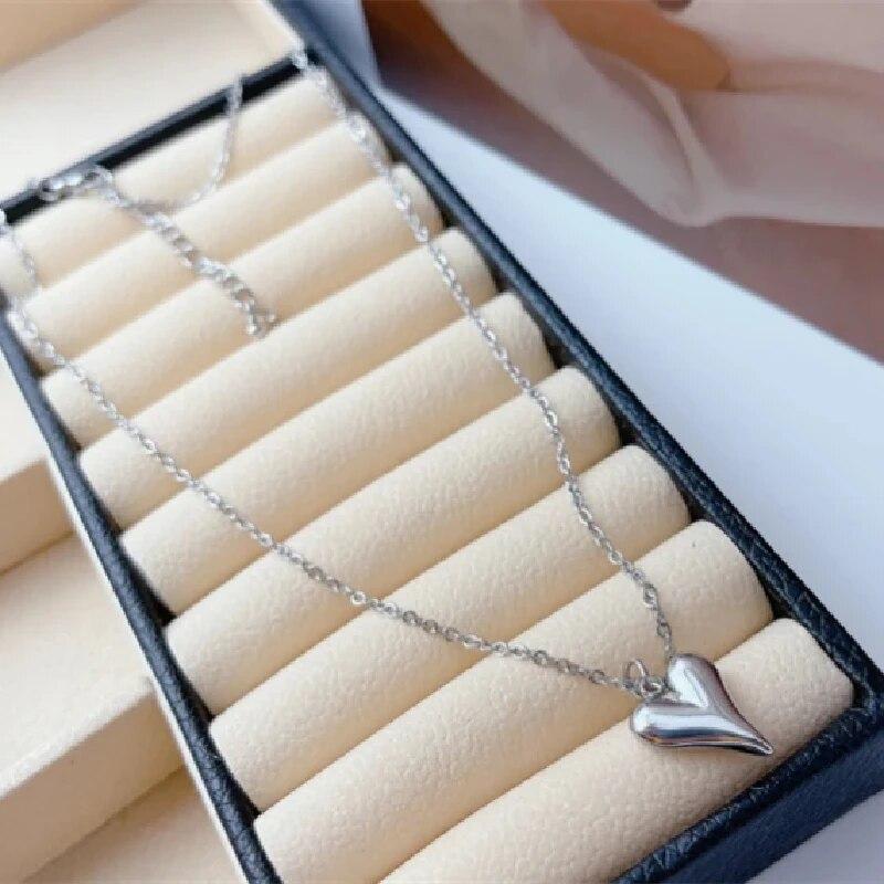 

1 Pcs Light Luxury Cool Wind Heart Shaped Series Stainless Steel Pendant With Stainless Steel Chain Combination Of Necklaces