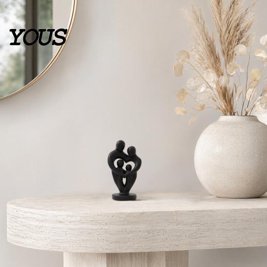 Entrance Hall Accessories 3D Printed Family of 4 Sculpture, Abstract Heart Shaped Home Decor, Decor Figurines Matte Black Bookshelf Ornament