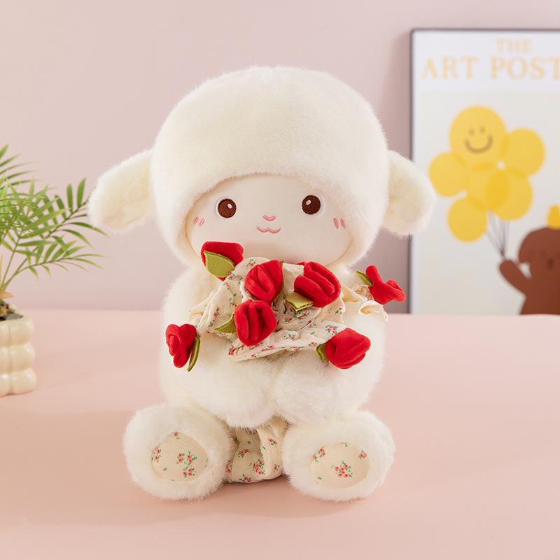 30/45CM Kawaii Rose Little Lamb Love Plush Toy Cute Stuffed Animal Adorable Doll Pillow Toys for Grilfriend Valentine's Gifts