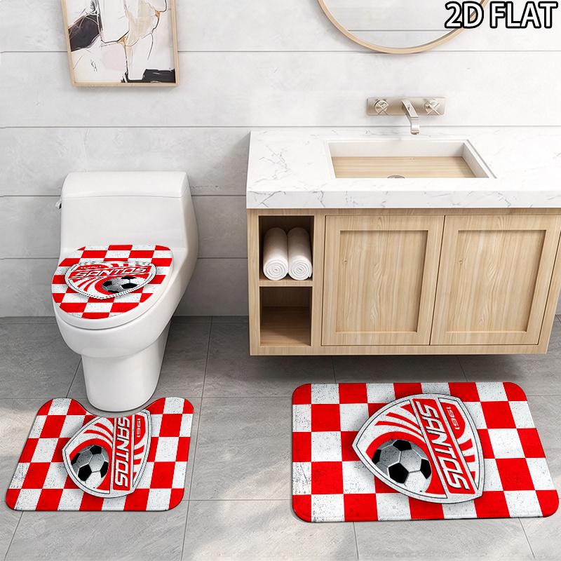 Santos de Guapiles FC Pattern 3Pcs Bathroom Rug Set, Non Slip Absorbent Bath Mat, Contour Mat & Toilet Lid Cover, Bathroom Decor