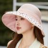 Sweet Heart-Patterned Ribbon Women Sun Hat for Outdoor Activities, Holidays Beach Bow